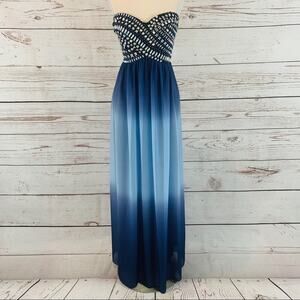 B. Smart ombré beaded gown strapless blue/purple